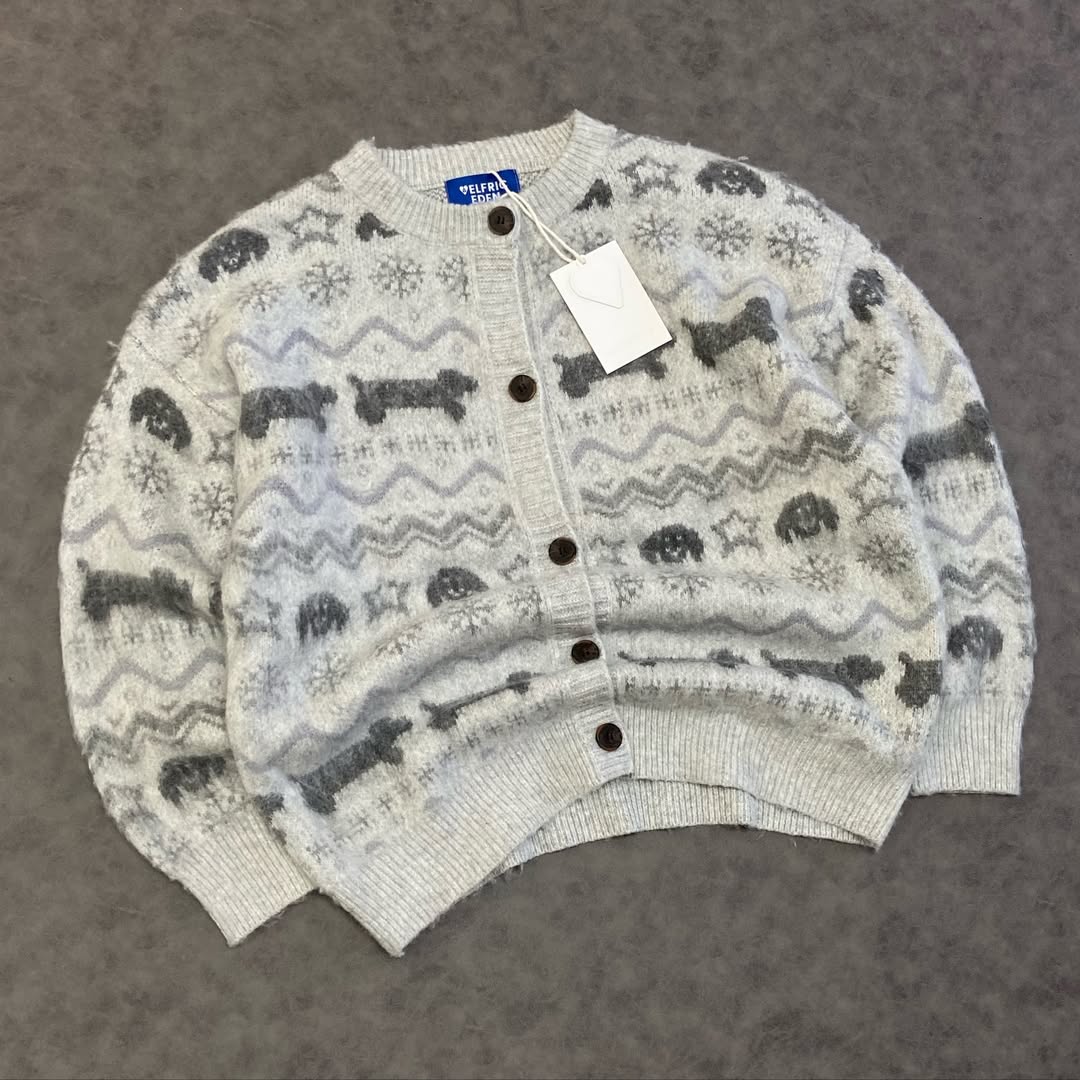 AELFRIC EDEN DOG FAIR ISLE JACQUARD CARDIGAN