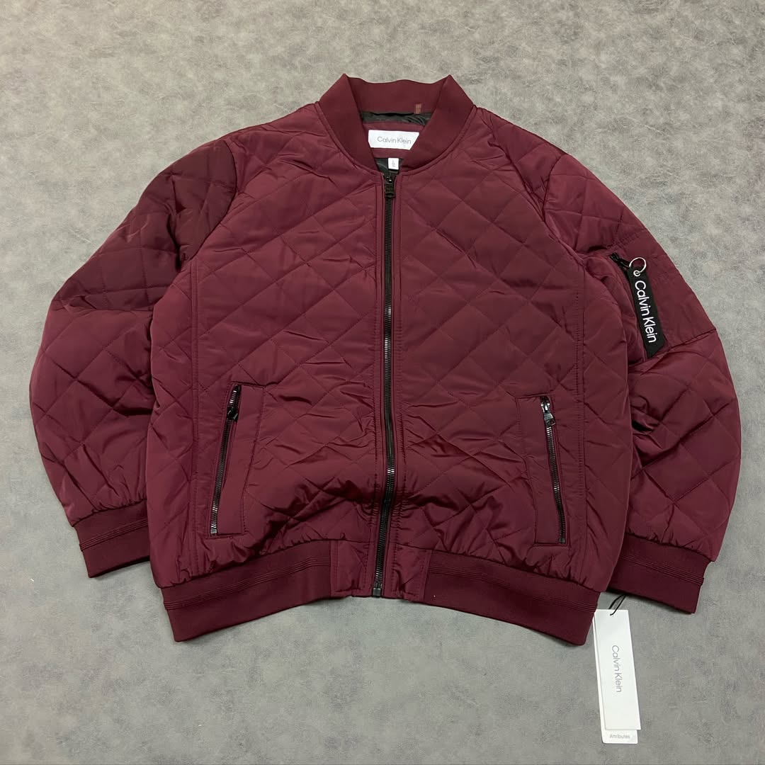 Calvin Klein Ribbed Collar Quilted Bomber Jacket