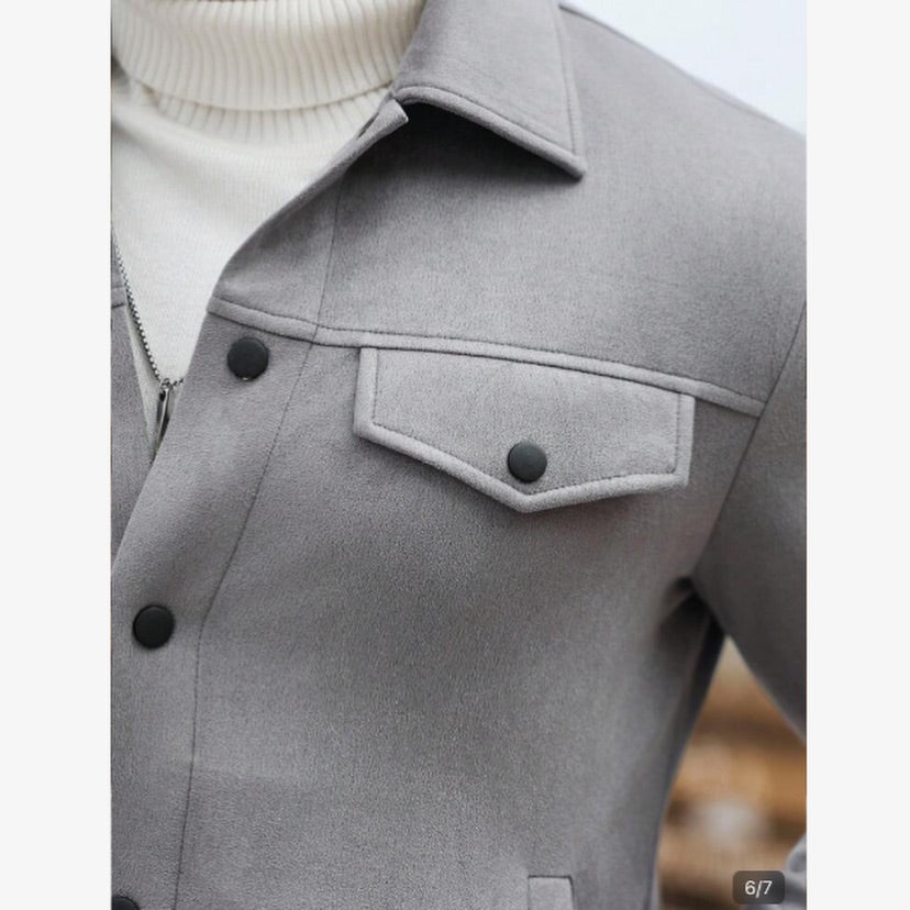 Casual Grey Suedette Fleece Jacket