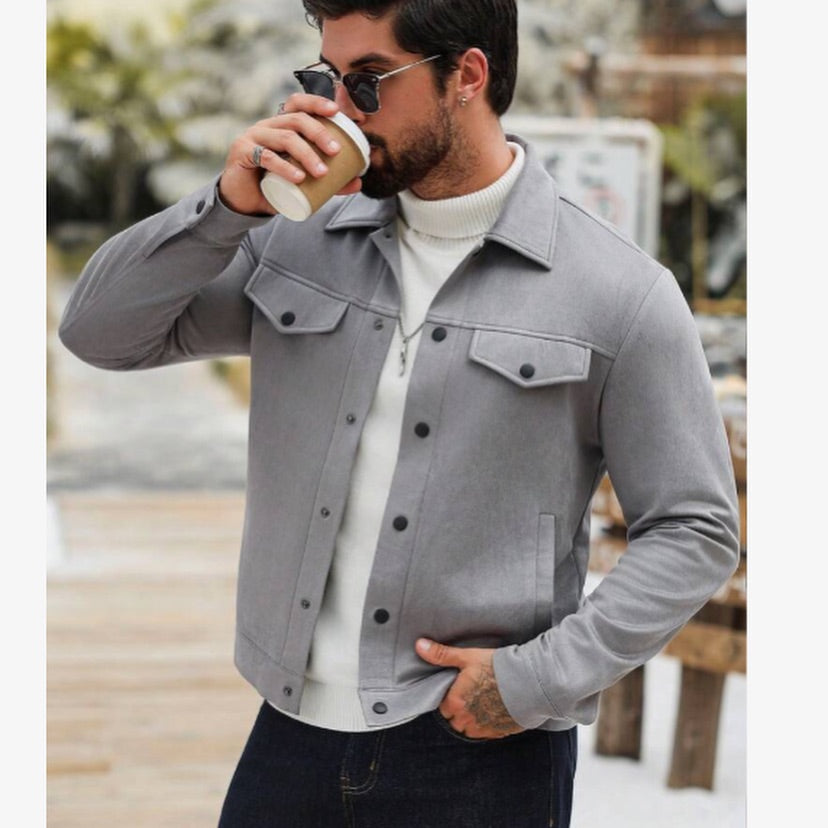 Casual Grey Suedette Fleece Jacket