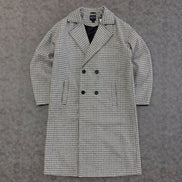 Oversized Longline Check Overcoat In Grey