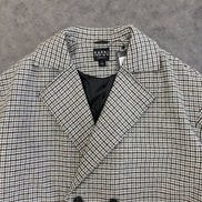 Oversized Longline Check Overcoat In Grey