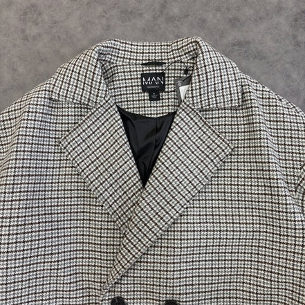 Oversized Longline Check Overcoat In Grey