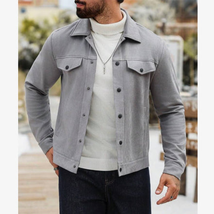 Casual Grey Suedette Fleece Jacket