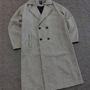 Oversized Longline Check Overcoat In Grey