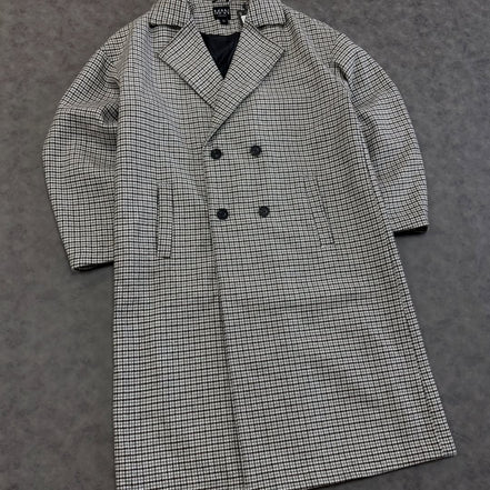Oversized Longline Check Overcoat In Grey