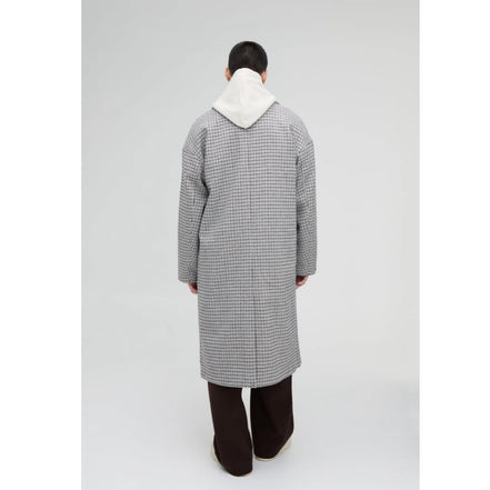 Oversized Longline Check Overcoat In Grey