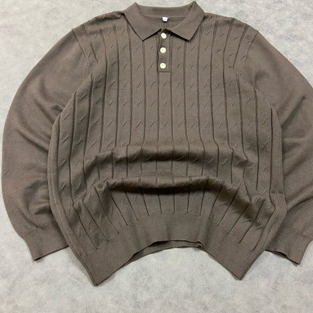 RIBBED KNITTED POLO SWEATER