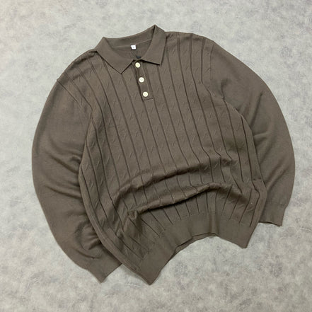 RIBBED KNITTED POLO SWEATER