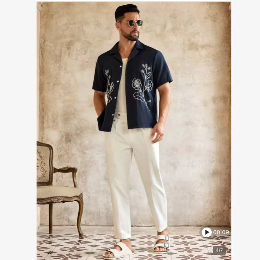 Floral Embroidered Cuban Shirt
