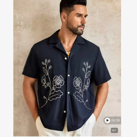 Floral Embroidered Cuban Shirt