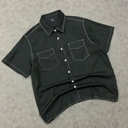 BLACK CONTRAST STITCH CO-ORD SET OVERSHIRT