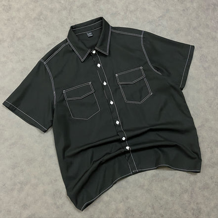 BLACK CONTRAST STITCH CO-ORD SET OVERSHIRT