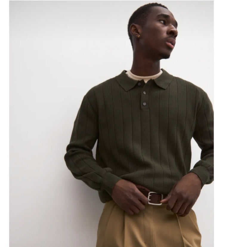 RIBBED KNITTED POLO SWEATER