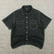 BLACK CONTRAST STITCH CO-ORD SET OVERSHIRT