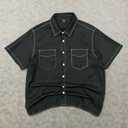 BLACK CONTRAST STITCH CO-ORD SET OVERSHIRT
