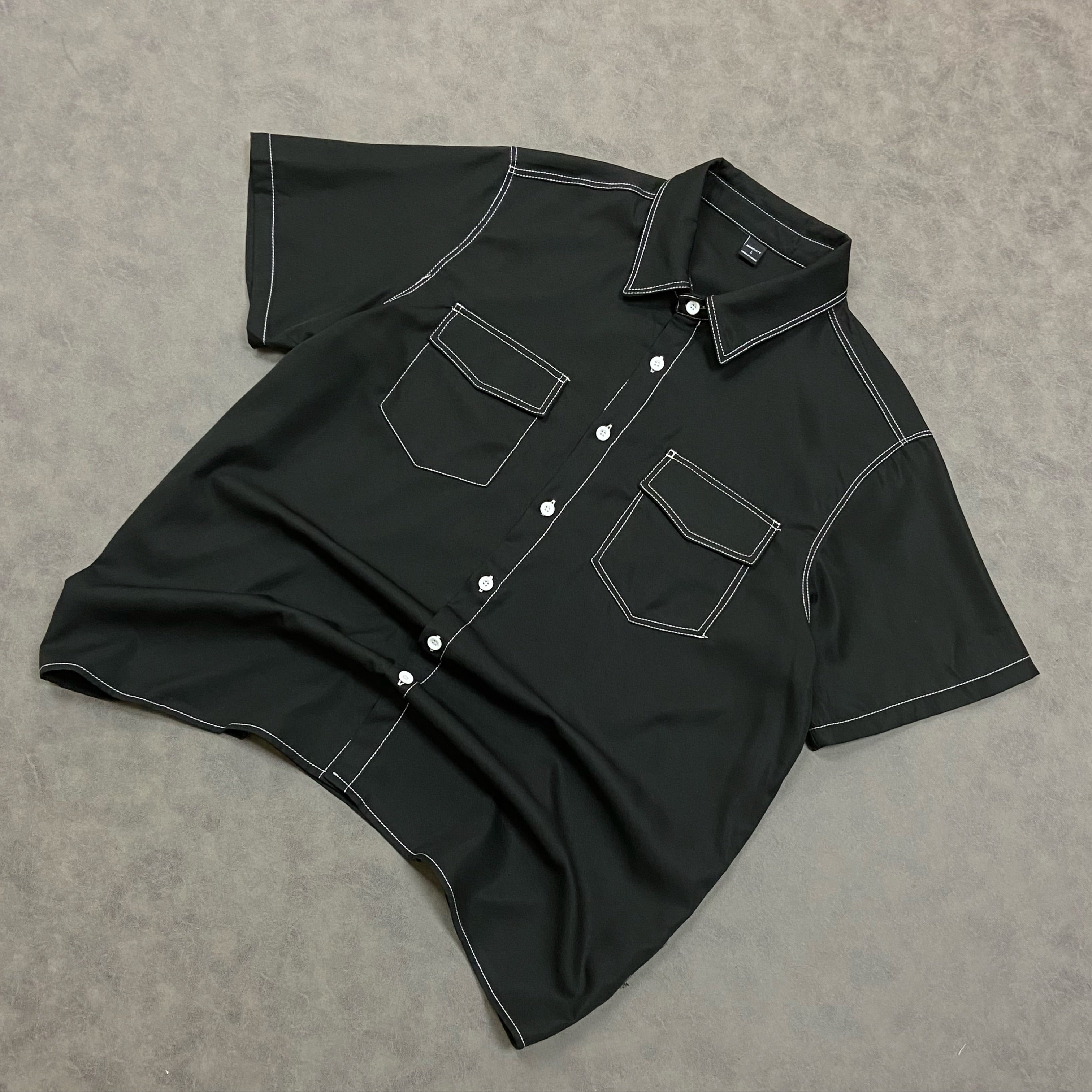 BLACK CONTRAST STITCH CO-ORD SET OVERSHIRT
