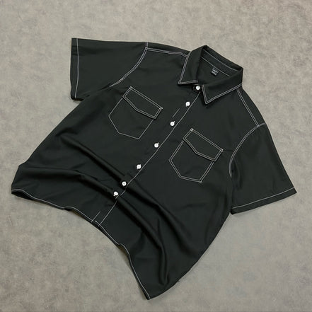 BLACK CONTRAST STITCH CO-ORD SET OVERSHIRT