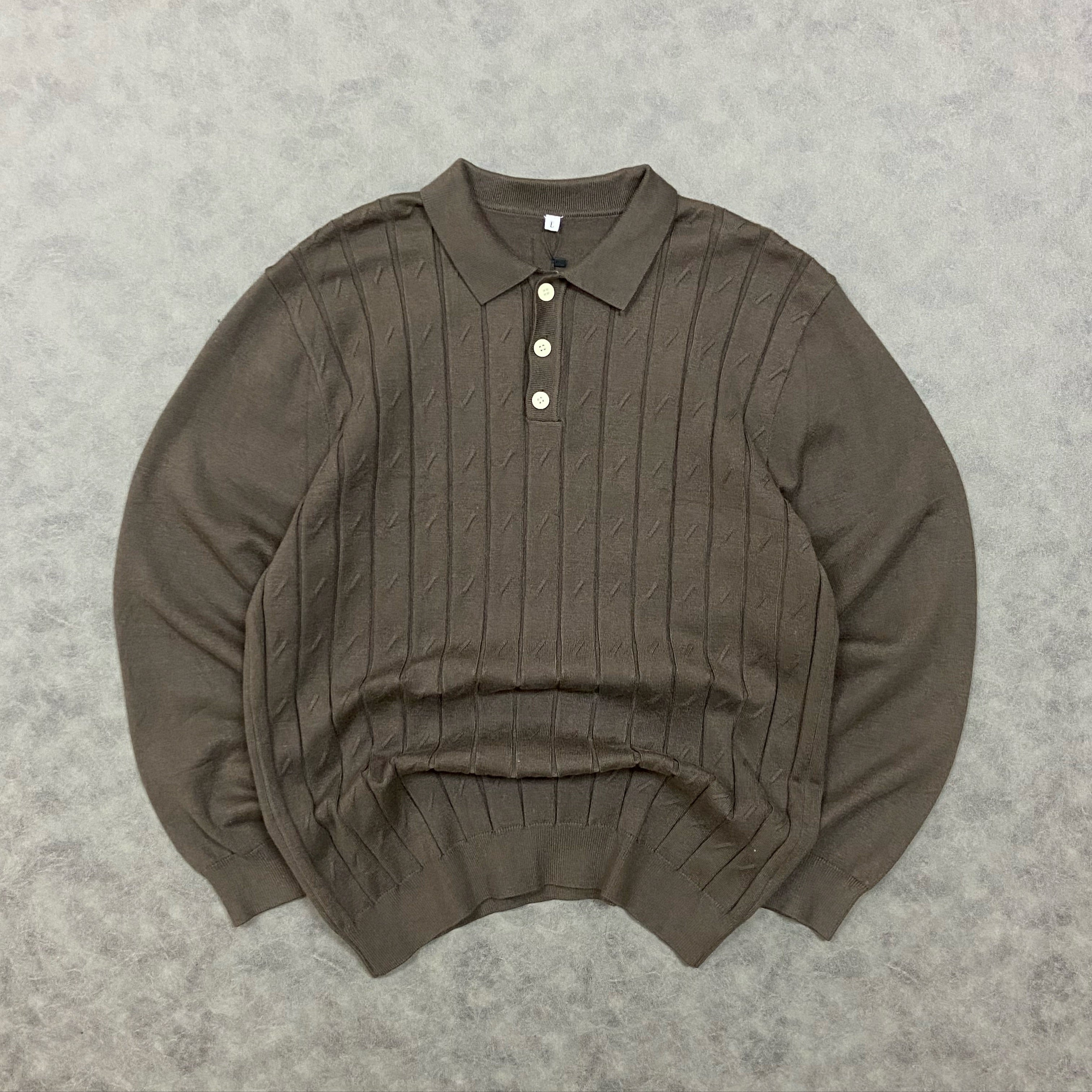 RIBBED KNITTED POLO SWEATER