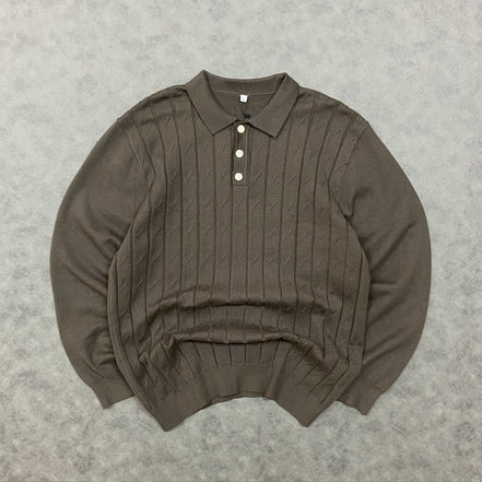 RIBBED KNITTED POLO SWEATER
