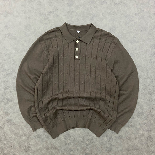 RIBBED KNITTED POLO SWEATER