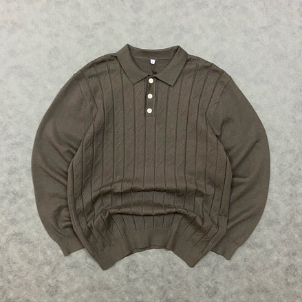 RIBBED KNITTED POLO SWEATER