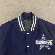Cowboys Varsity Jacket — Navy & White Wool Body with Genuine or Faux Leather Sleeves