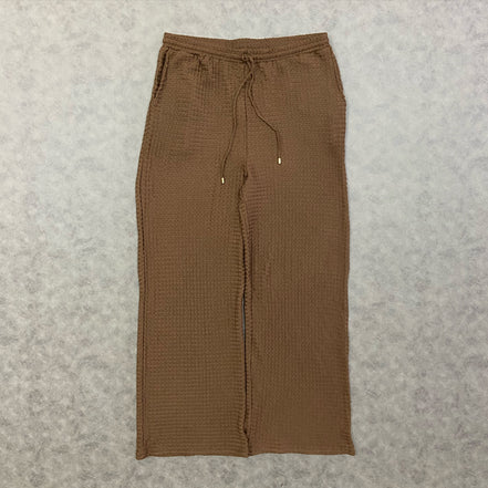 ASOS DESIGN loose textured trousers in brown with elastic waistband
