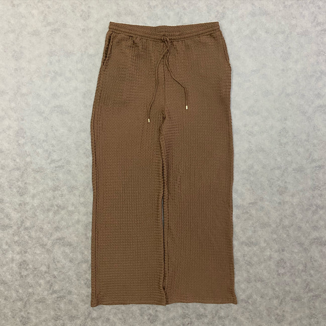 ASOS DESIGN loose textured trousers in brown with elastic waistband