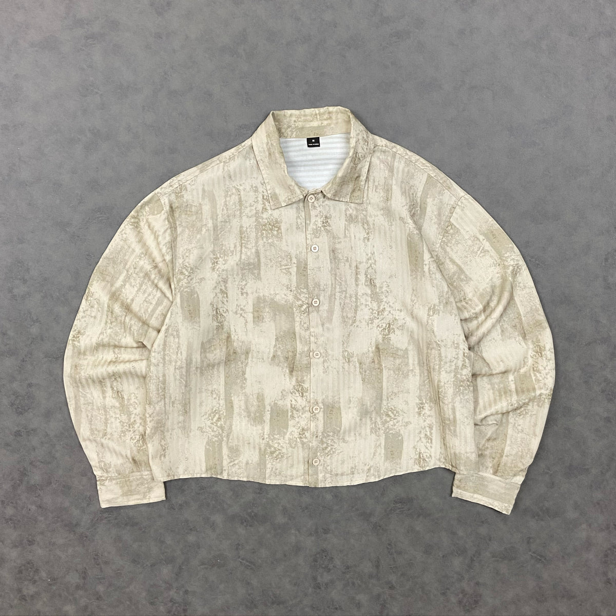 Cream Patterned Long Sleeve Oversized Boxy Button Through Shirt