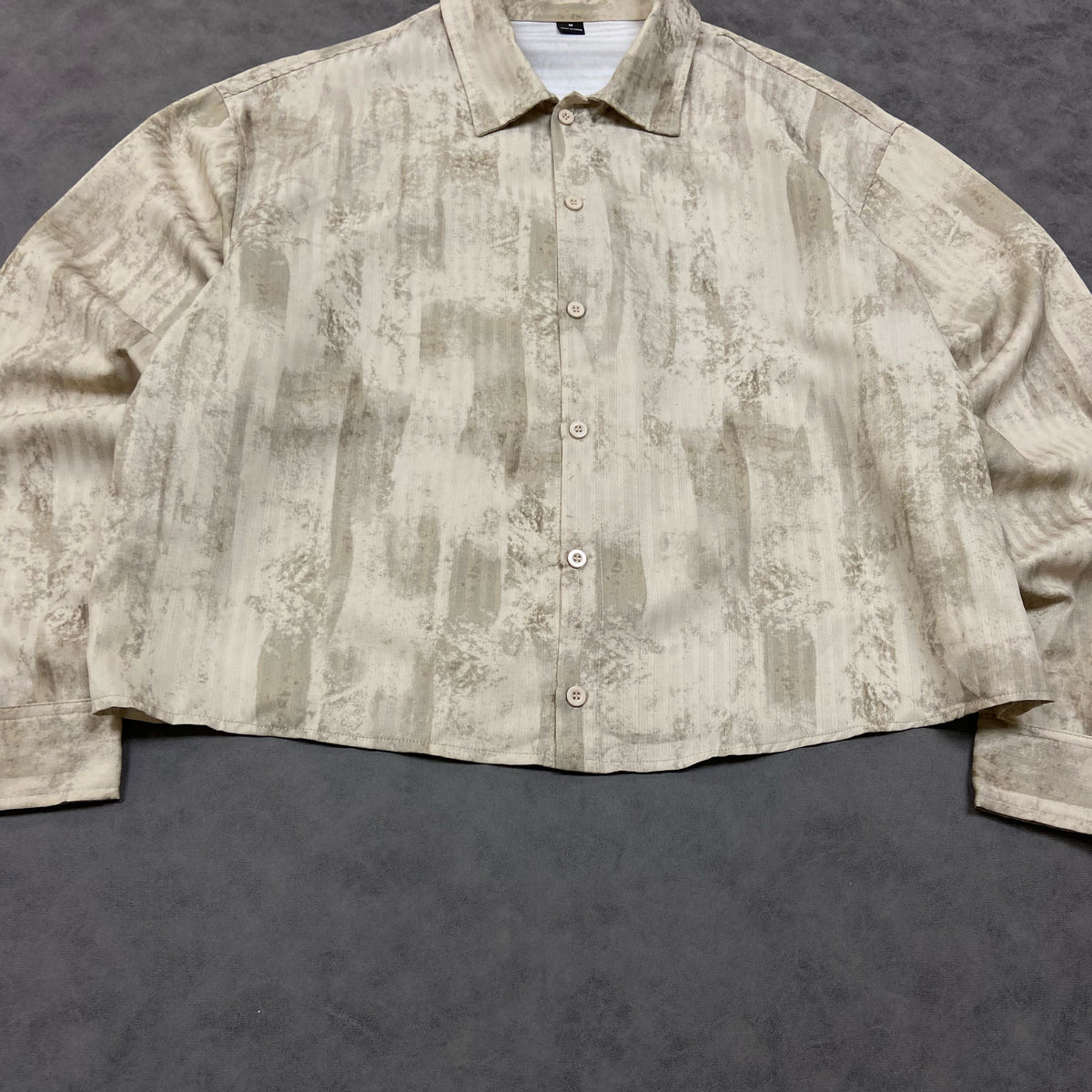 Cream Patterned Long Sleeve Oversized Boxy Button Through Shirt