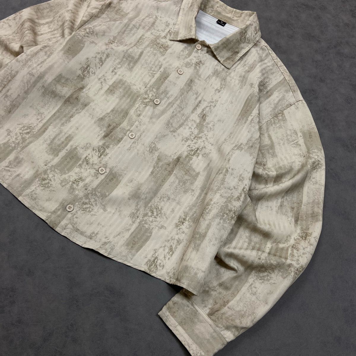 Cream Patterned Long Sleeve Oversized Boxy Button Through Shirt