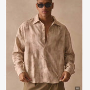 Cream Patterned Long Sleeve Oversized Boxy Button Through Shirt