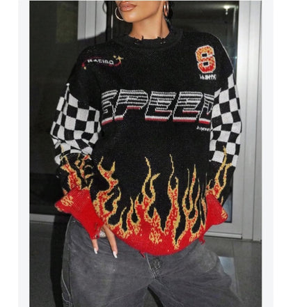 Pavtros 1pc Fire Racing Crewneck