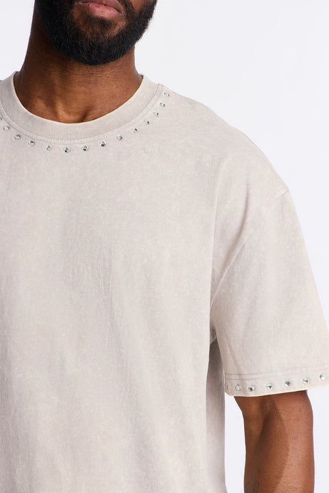 Rhinestone Embellished Knit T-Shirt
