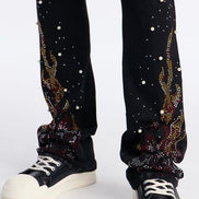 Rebel Flamed Rose Jewelwd  Stacket Flare Jeans