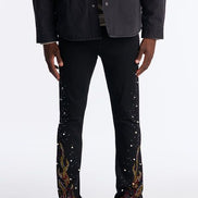 Rebel Flamed Rose Jewelwd  Stacket Flare Jeans