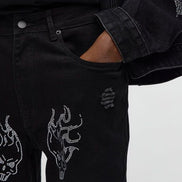 Skulls Jeweled Distressed Stacked Flare Pants