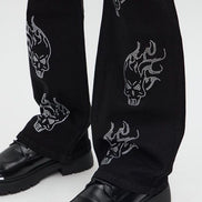 Skulls Jeweled Distressed Stacked Flare Pants