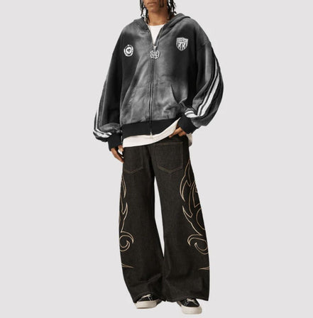 Aelfric Eden Stripe Washed Zip Up Boxy Fit Hoodie