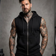 Sleeveless Full Zip Up Vest Hoodie