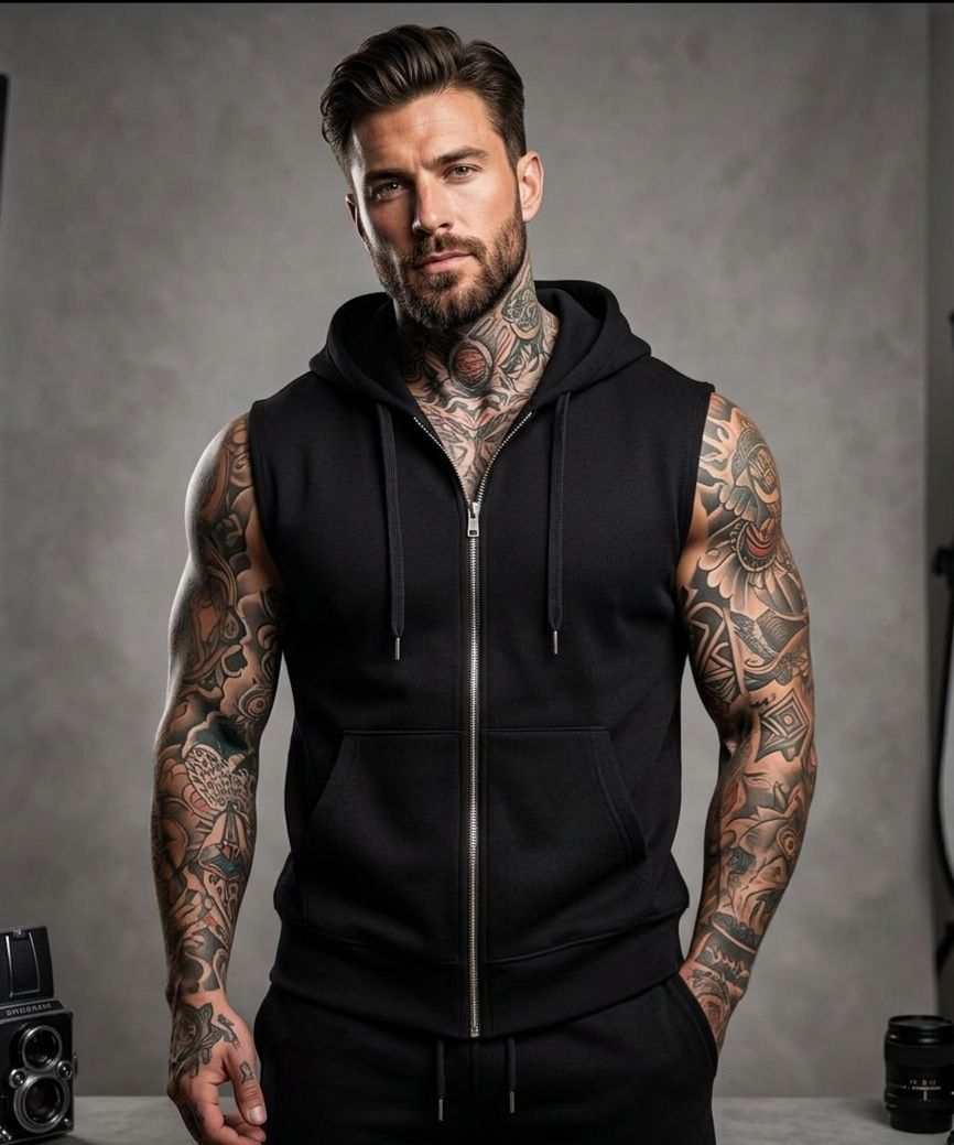 Sleeveless Full Zip Up Vest Hoodie