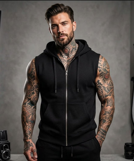 Sleeveless Full Zip Up Vest Hoodie